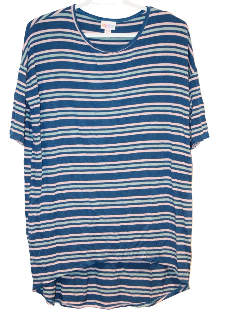 2/$30 🏷 Lularoe Blue Pink and Aqua Stripe Irma Tunic Size XXS